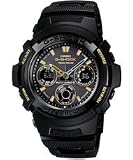 Casio #AWG100BC-1AV Men’s Metal Band Black X Gold Atomic Solar G Shock Watch