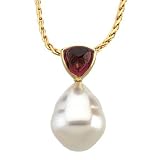 14K Yellow or White Gold Paspaley South Sea Cultured Pearl and Rhodolite Garnet Pendant - Various Sizes