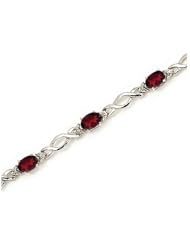 10K White Gold Oval Garnet and Diamond Bracelet