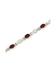 14K White Gold Oval Garnet and Diamond Bracelet by Jewelry Mountain
