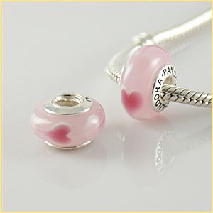 Pink Hearts - Murano Glass Charm Bead - Genuine 925 Sterling Silver Screw Core - fits most European bracelets including Pandora, Biagi & Silverado
