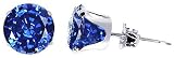 Sterling Silver 10 MM Round Blue Sapphire Cubic Zirconia Stud Post Friction Back Earrings
