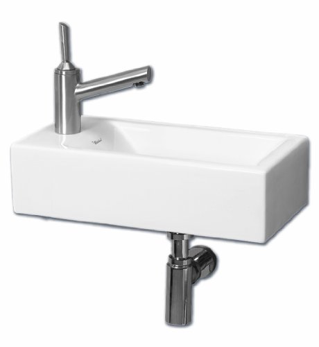 Whitehaus WH1-114L-WH Isabella 19-3/4-Inch Wall-Mount Lavatory Basin with Central Drain and Left-Hand Faucet Drilling, White