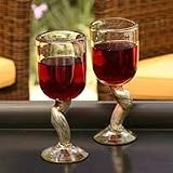 NOVICA Blown glass water goblets, 'Silver Twist' (pair)