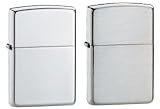 Zippo Lighter Set - High Polish Sterling Silver and Brushed Finish Sterling Silver Pack of 2