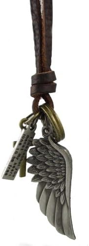 Ftbstyle Vintage Punk Style Unisex Genuine Leather Necklace Wing Pendant Choker