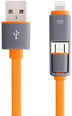 POLANFO 2 in 1 Dual Universal Micro USB Charging Cord &amp; Data Cable for Android and IOS for Apple iPhone 6 / 6 Plus / 5 / 5S / 5C, iPad, iPod, Samsung, HTC, Android, and all micro USB phones (Orange)