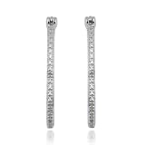 Platinum Plated Sterling Silver Genuine Diamond Hoop Earrings