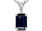 1.27 cts Genuine Emerald Cut Sapphire and Diamond Pendant - 14kt White or Yellow Gold