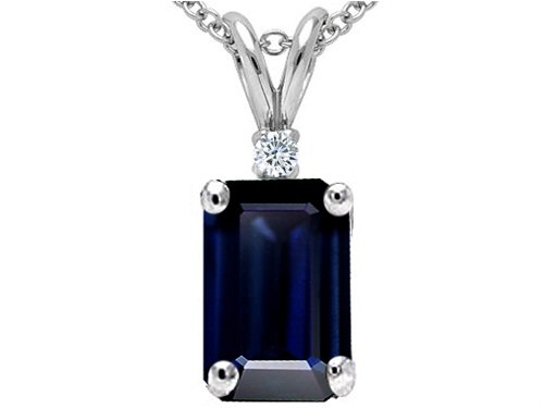 Buy 1.27 cttw Genuine Emerald Cut Sapphire and Diamond Pendant - 14kt White or Yellow Gold by Finejewelers