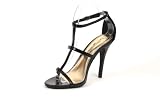Anne Michelle Enzo-17 Black Snakeskin T-Strap Sandal w/ Ankle Strap