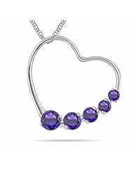 0.40 Cts AA Round Amethyst Journey Heart Pendant in 14K White Gold