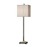IMAGE OF Murray Feiss 10037SMZ Marcus Buffet Lamp, Smoked Bronze Finish with Faux Gray Silk Shade