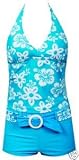 Womens Marina West Two Piece Tankini Boyshorts Swimsuit, Turquoise & White Aloha Print