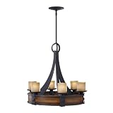 Murray Feiss F2591/6AF/AGW Madera Collection 6-Light Chandelier, Antique Forged Iron and Aged Walnut Finish with Fluer De Lis Glass