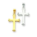 14k & Rhodium Reversible Fleur de Lis Cross Pendant