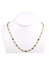 14k Gold Vermeil Peridot Amethyst Topaz Garnet Bezel Oval Chain Necklace Multi Gem