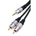 HQ 5 Metre 3.5mm to 2 x Phono Plugs Gold Metal Cable