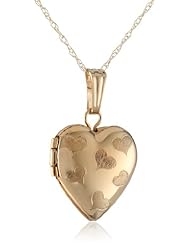 Girls 14k Gold Childrens Petite Heart Engraved Hearts Locket Pendant Necklace, 15"