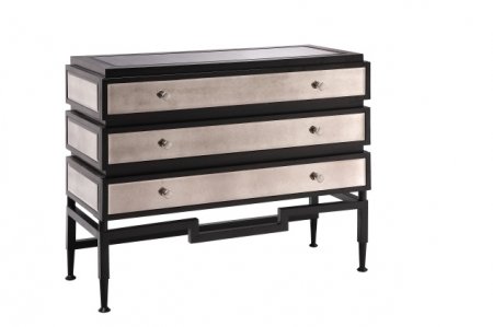 64754 Contemporary Chest with 3 Drawers: Black/Mirror