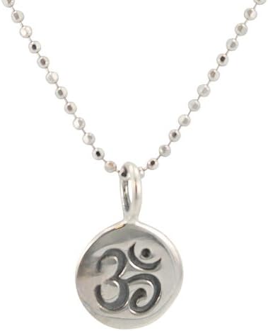 Tiny Round OM (Aum) Charm Pendant on a 16 inch 1mm Rhodium Ball Chain Necklace