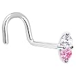 20 Gauge RIGHT Nostril - 14K White Gold Pink 1.5mm CZ Marquise Nose Ring