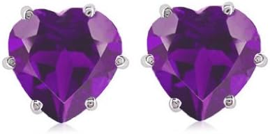 4 Ct Purple Amethyst Swarovski Elements Heart Shaped Stud Earrings Set in 925 Sterling Silver