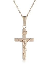 14k Yellow Gold Solid Crucifix Cross with Rope Chain Necklace, 18"