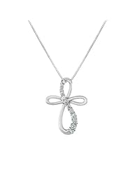 10k White Gold Diamond Cross Pendant Necklace (1/4 cttw, H-I Color, I2-I3 Clarity), 18"