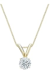 14k Gold Round Diamond Solitaire Pendant 4-Prong Basket (1/5-1 cttw, J-K color, I1-I2 clarity)