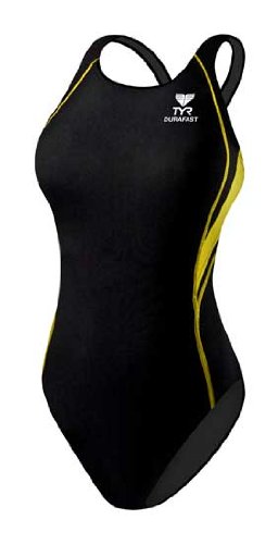 TYR Sport Men's Alliance Durafast Splice Maxback Swim Suit,Black/Blue,36