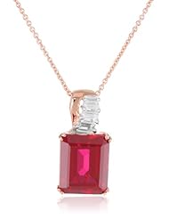 Sterling Silver with Pink Plating Octagon Created White Sapphire Pendant Necklace, 18"