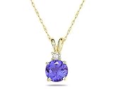 5mm Round Tanzanite and Diamond Stud Pendant in 14K Yellow Gold