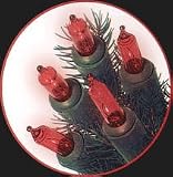Set of 100 Red Lights Mini Christmas Lights - Green Wire Stays Lit even if one bulb is burnt out. With extra bulb and fuse. - bulbs - steady Illuminating or flashing (flashing bulb included)