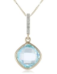 10k Yellow Gold Briolette Cut Sky Blue Topaz and Diamond Pendant Necklace, 18"