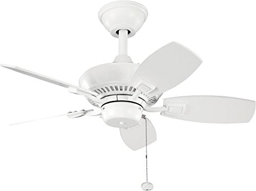 Kichler 300103WH Canfield 30IN 5-Blade Damp Location Ceiling Fan, White Finish with White Blades