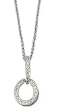 14K White Gold Open Round-Shaped Designer Pendant, Enhanced with Pave Set Diamonds, Sliding on a 16'' Cable-Chain Necklace.(GH-Color, SI-Clarity,c.t.t.w.0.17CT).