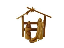 Modern Olive Wood Nativity Set with Stable