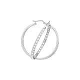 Sterling Silver Cubic Zirconia 45 MM In & Out Hoop Earrings