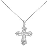Sterling Silver Vintage Pave Cross Pendant .015 16in Box Chain+ 2in Extender