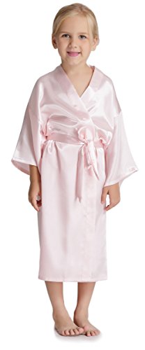 Aibrou Kids' Satin Kimono Robe Bathrobe Nightgown For Spa Party Wedding Birthday