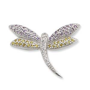 Sterling Silver Yellow & Clear CZ Dragonfly Pin