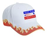VOTE FOR CRISTIAN Adult White Hat with Red Flames FIRE