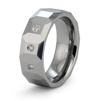 8mm Tungsten Carbide Diamond Ring (0.10ctw) GH/SI with Wood Box