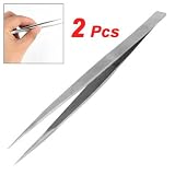 Rosallini 2 Pcs Metal Needle Point Anti-static Tweezers Repair Tool