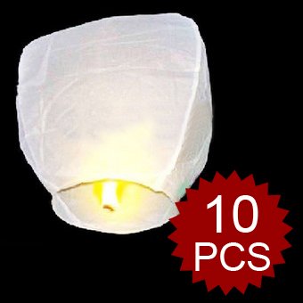 (Price/10 PCS)White Chinese Sky Lanterns (Wholesale Lot)