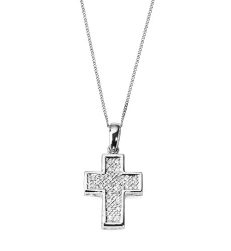 9ct White Gold Diamond Cross Pendant Necklace