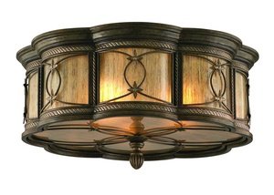 Corbett-Lighting 67-34 ST. MORITZ 3LT FLUSH MOUNT, MORITZ BRONZE Finish - TEA STAIN Glass