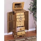 Powell Masterpiece Handpainted Wood Jewelry Armoire, Antiqued Parchment