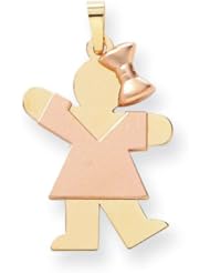 14k Two-Tone Large Girl w/Bow on Right Engravable Charm Cyber Monday Special